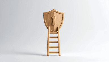 A wooden ladder with a lock shield at the top, highlighting how a step-by-step approach should be taken to IIoT security